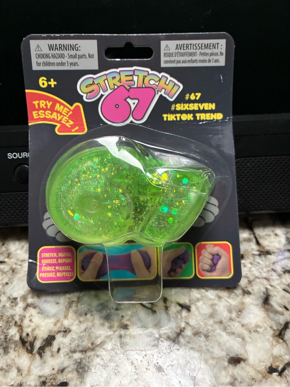 Hallmark Stretch 67 Kids Toy — Bright Green Glitter Stretchy Squishy